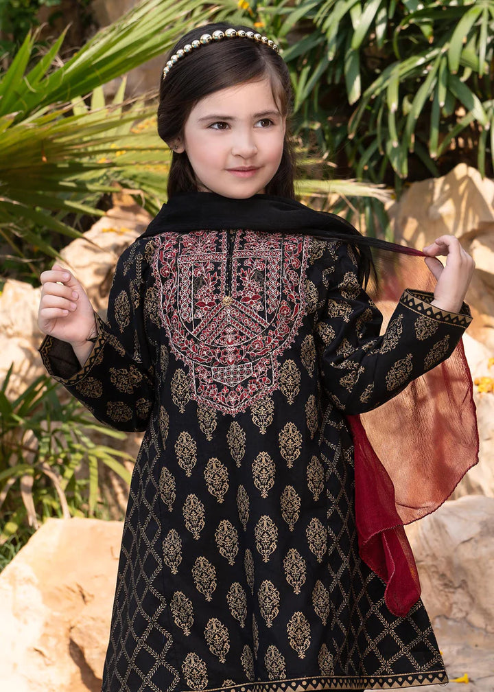 EMBROIDERED CHIFFON KIDS 3-PC SUIT BEIGE ALKD18