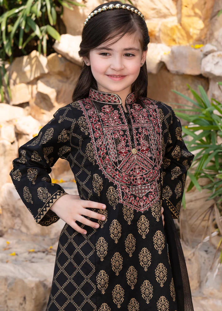 EMBROIDERED CHIFFON KIDS 3-PC SUIT BEIGE ALKD18