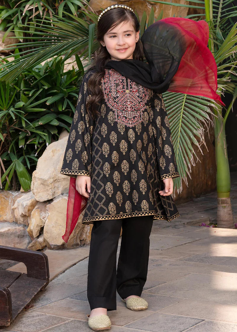 EMBROIDERED CHIFFON KIDS 3-PC SUIT BEIGE ALKD18