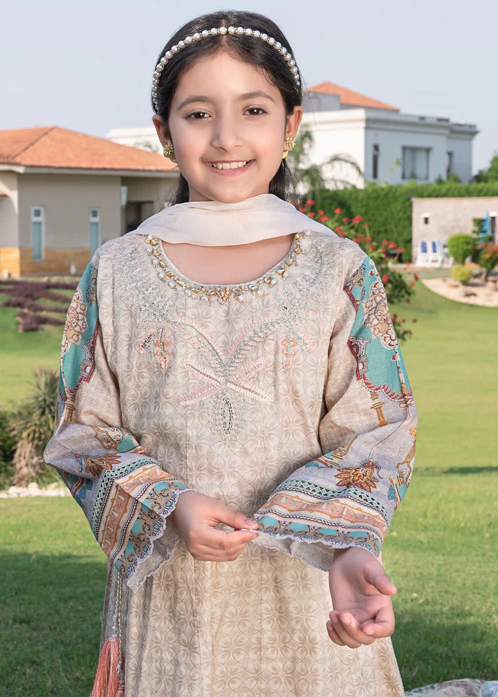 EMBROIDERED CHIFFON KIDS 3-PC SUIT BEIGE ALKD18