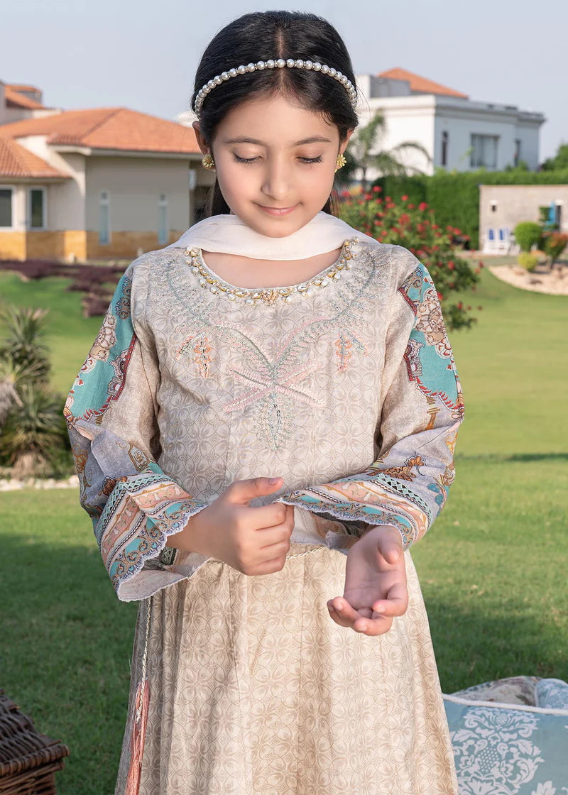 EMBROIDERED CHIFFON KIDS 3-PC SUIT BEIGE ALKD18