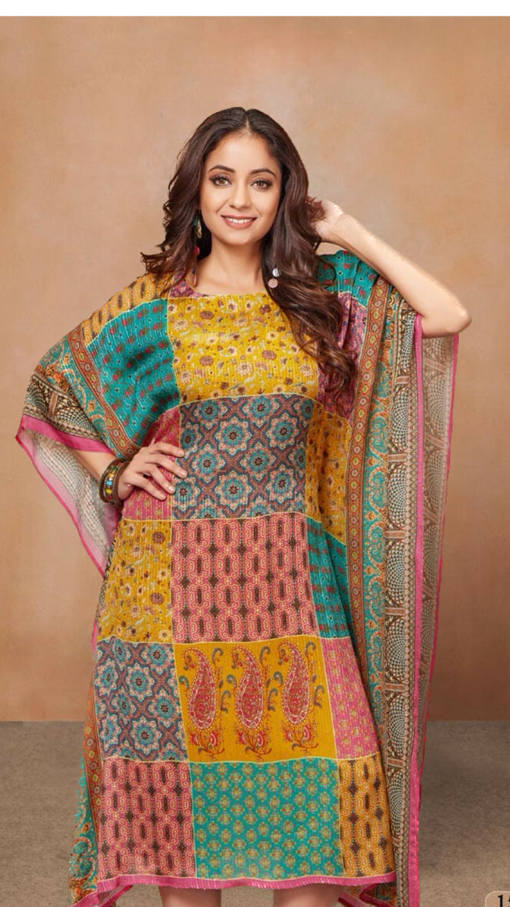 STYLISH KAFTAN IN EMBROIDERED CHIFFON