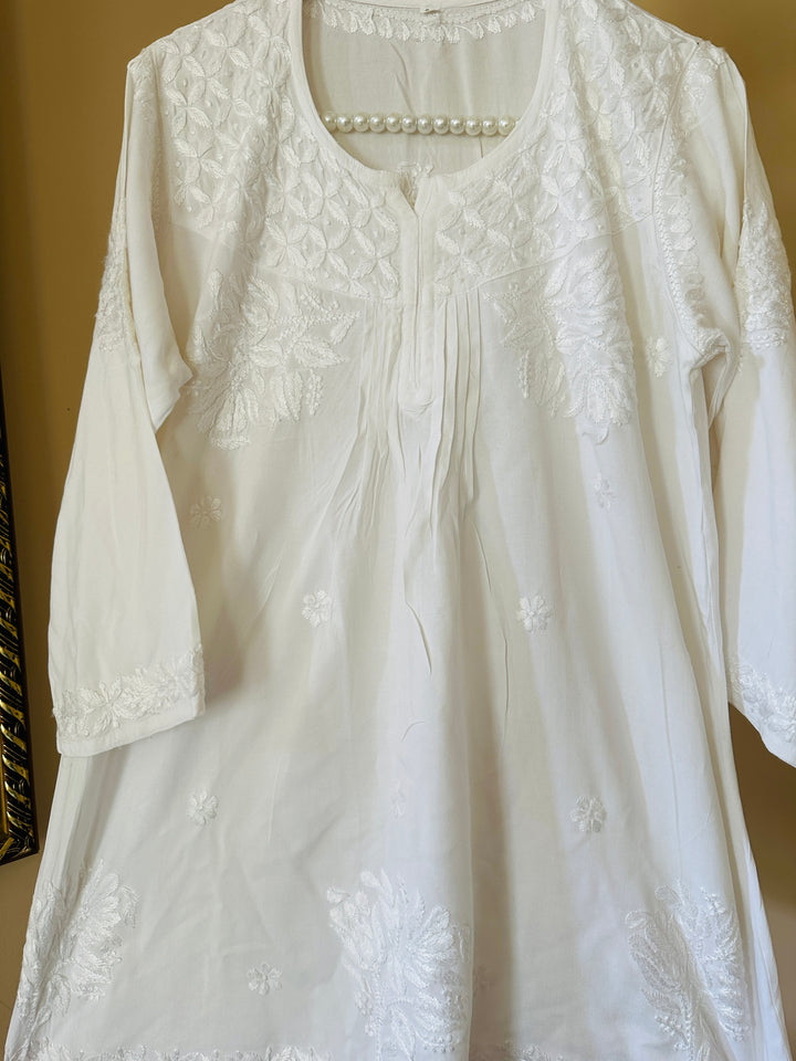 CHIKANKARI MODAL SHORT SHIRT WHITE