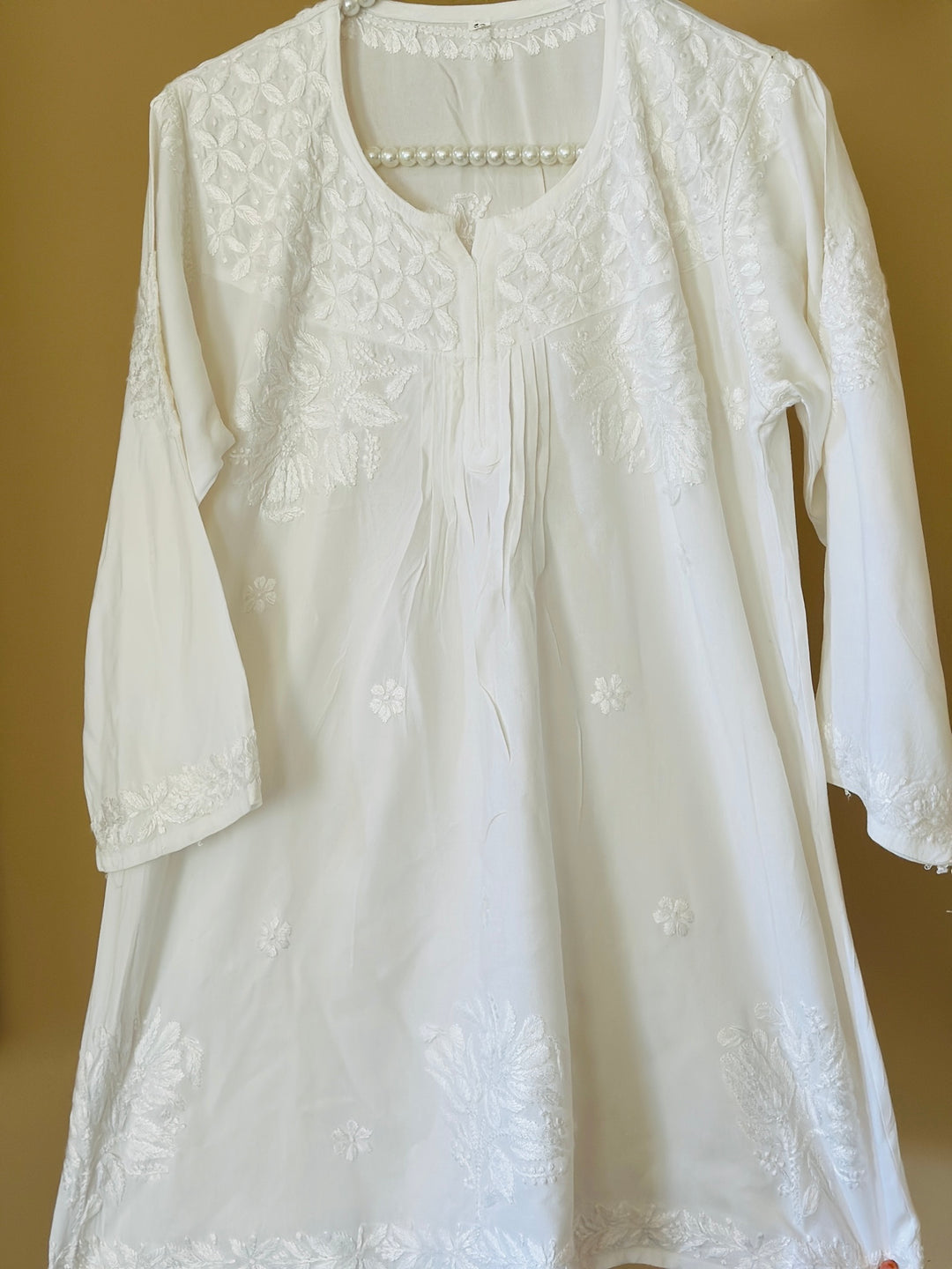 CHIKANKARI MODAL SHORT SHIRT WHITE