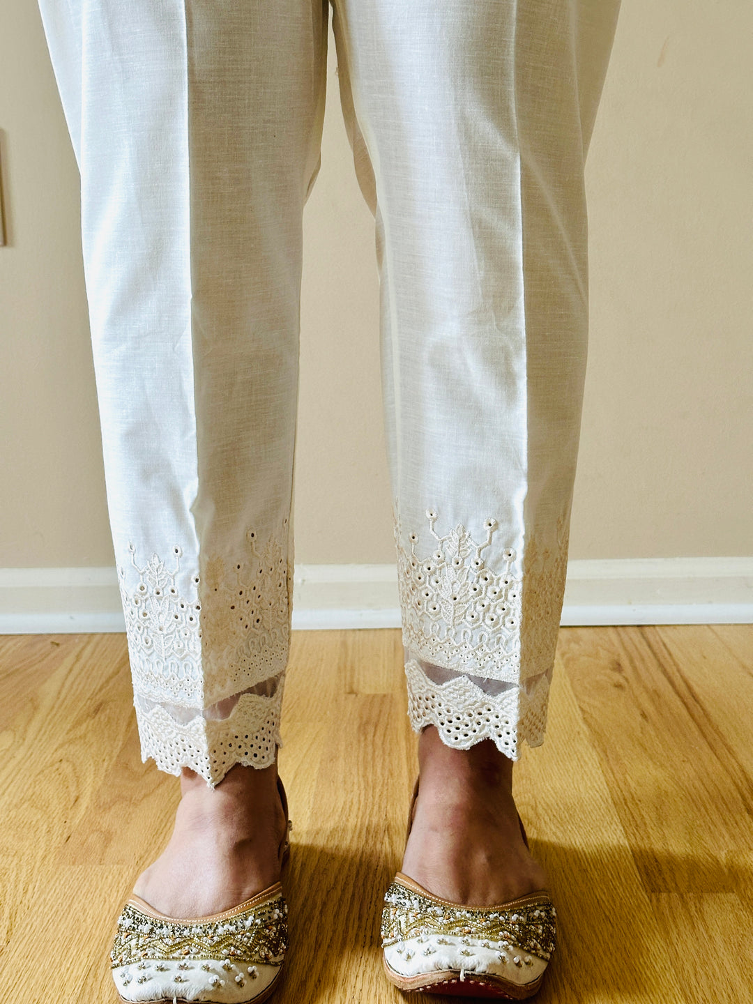 EMBROIDERED COTTON STRAIGHT PANTS EMST06