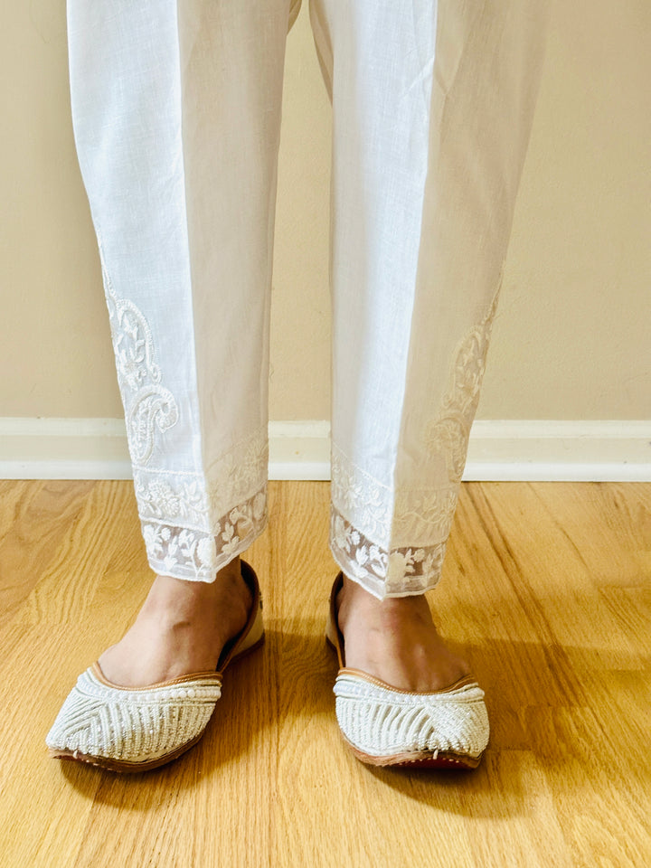 EMBROIDERED COTTON STRAIGHT PANTS WHITE EMST13