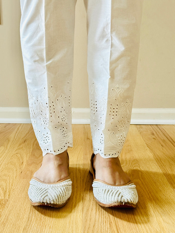 EMBROIDERED COTTON STRAIGHT PANTS WHITE EMST14