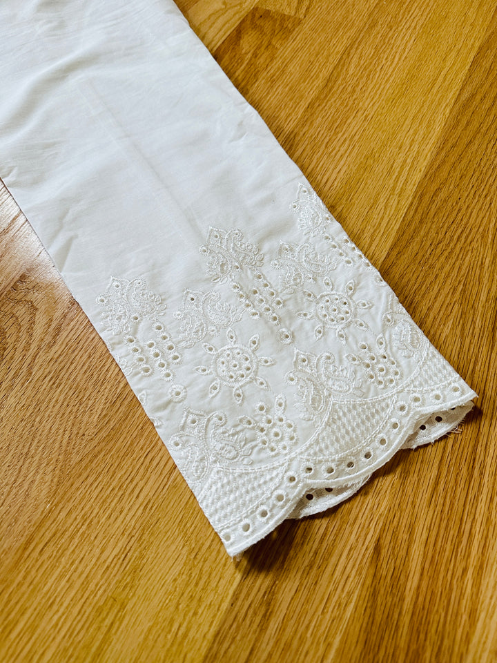 EMBROIDERED COTTON STRAIGHT PANTS WHITE EMST14