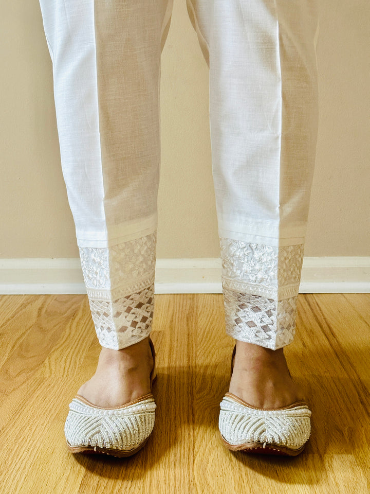 EMBROIDERED COTTON STRAIGHT PANTS WHITE EMST17