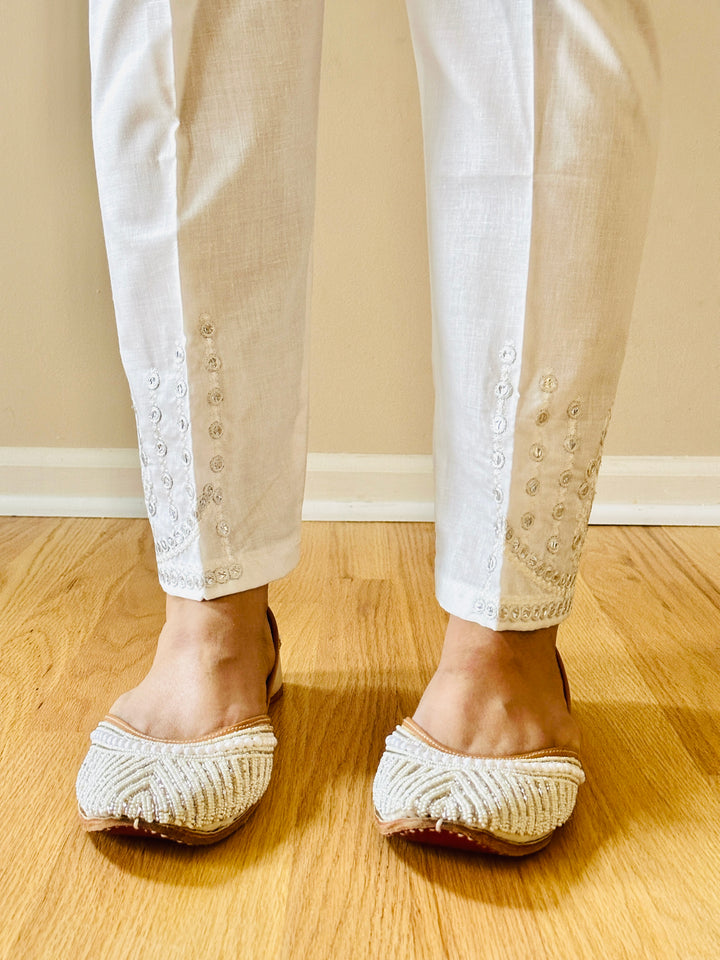 EMBROIDERED COTTON STRAIGHT PANTS WHITE EMST18