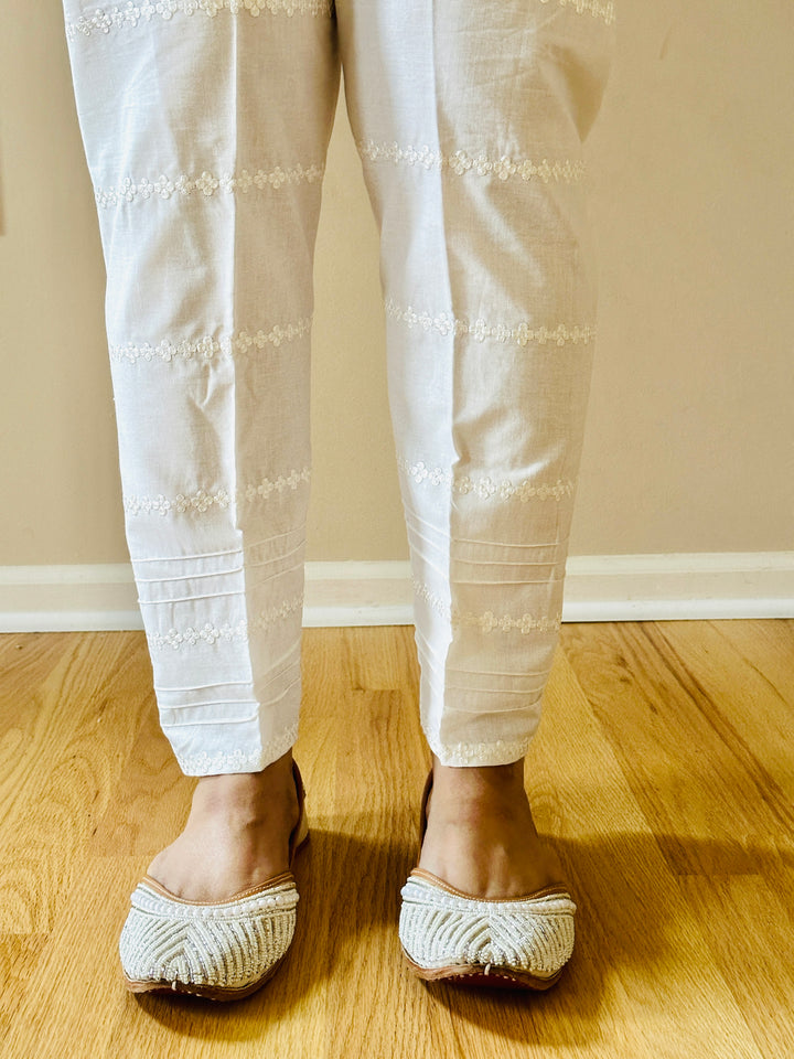 EMBROIDERED COTTON STRAIGHT PANTS WHITE EMST18