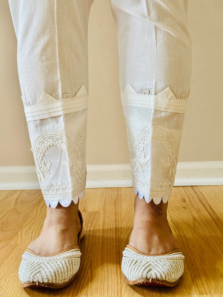 EMBROIDERED COTTON STRAIGHT PANTS WHITE EMST19