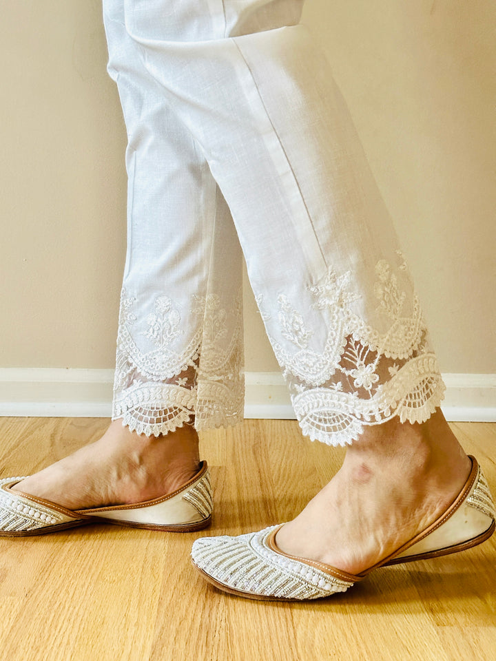 EMBROIDERED COTTON STRAIGHT PANTS WHITE EMST20