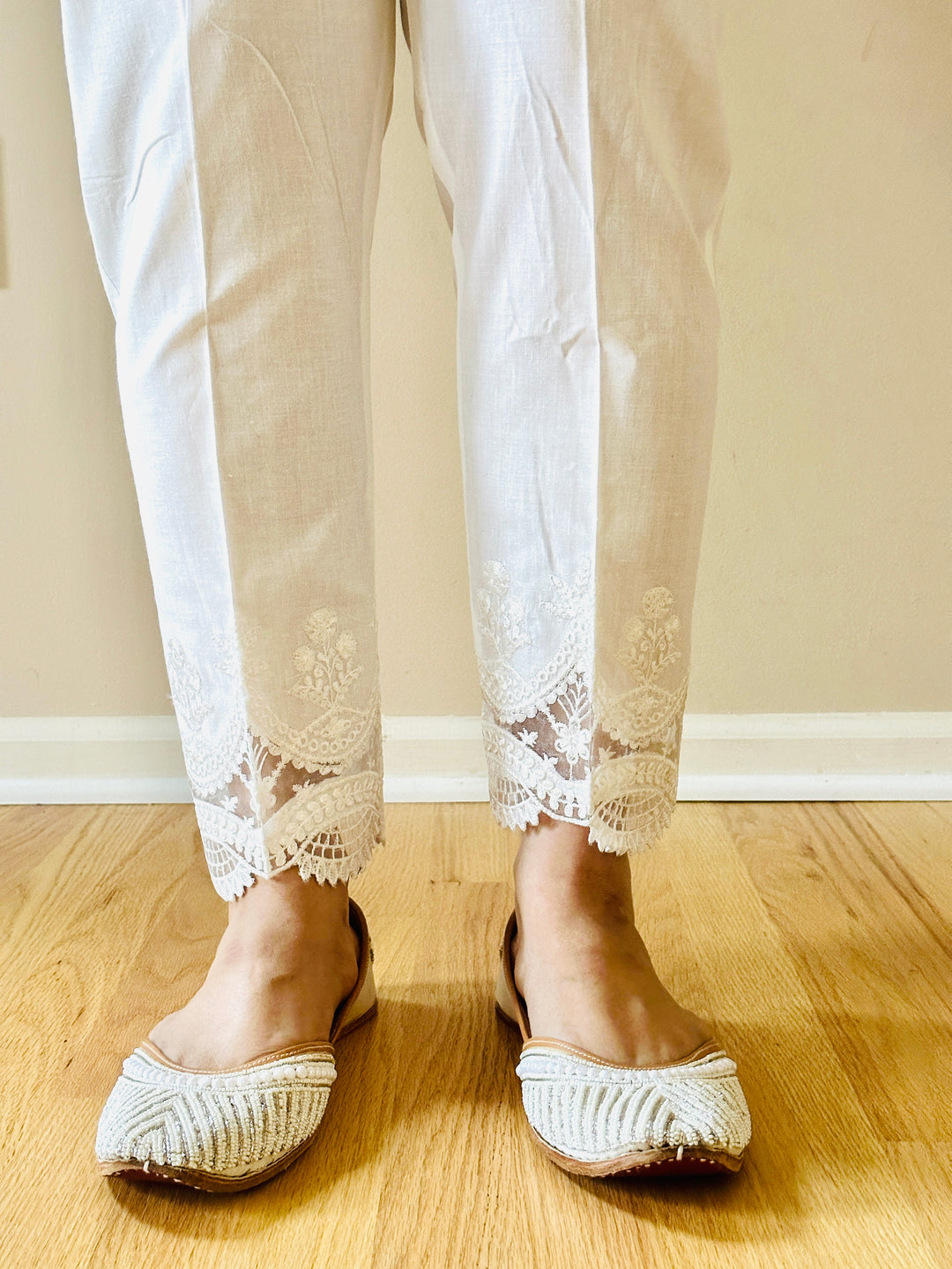 EMBROIDERED COTTON STRAIGHT PANTS WHITE EMST20