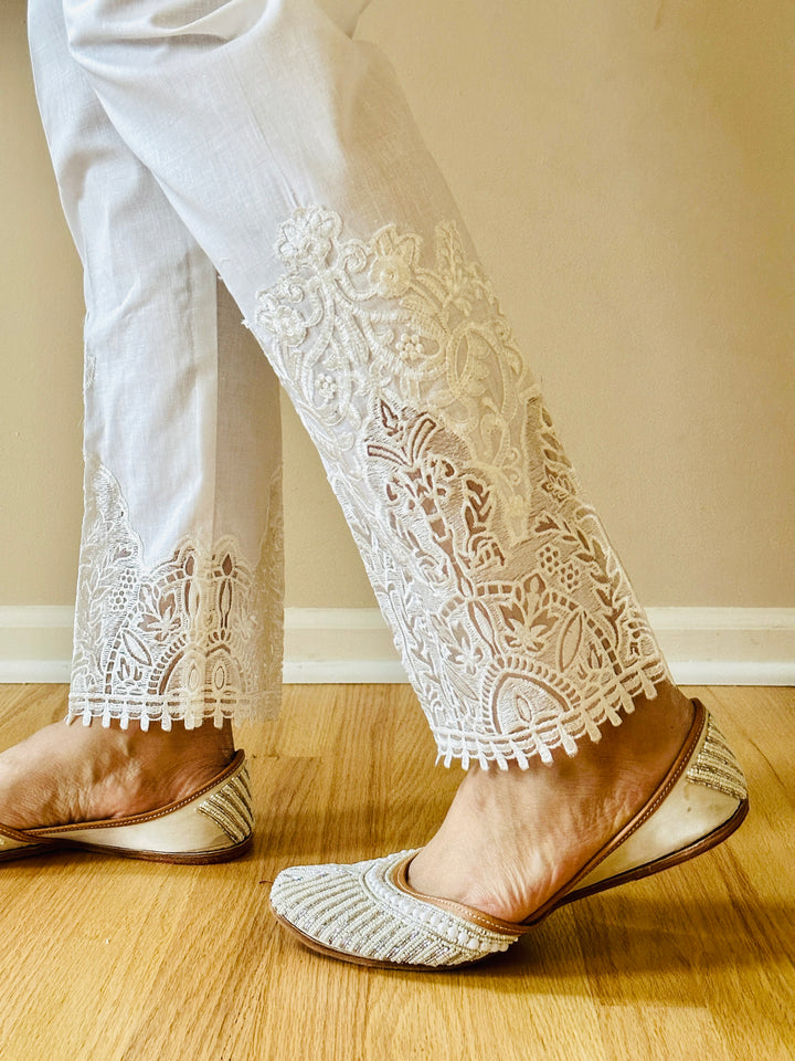 EMBROIDERED COTTON STRAIGHT PANTS WHITE EMST21