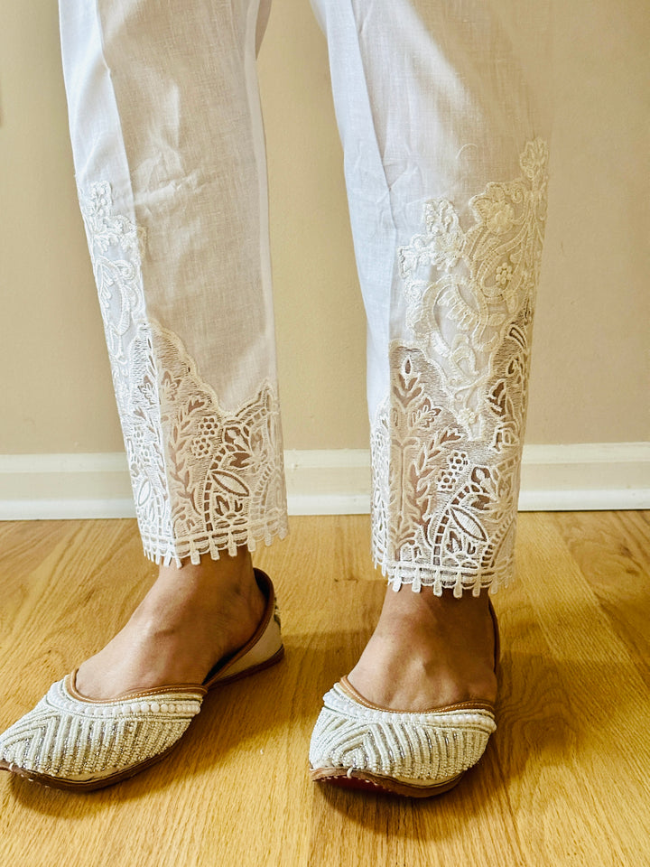 EMBROIDERED COTTON STRAIGHT PANTS WHITE EMST21