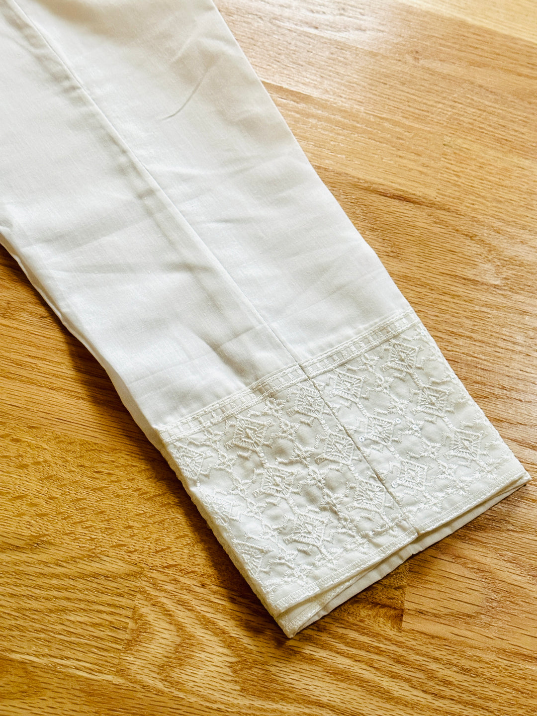 EMBROIDERED COTTON STRAIGHT PANTS WHITE EMST22