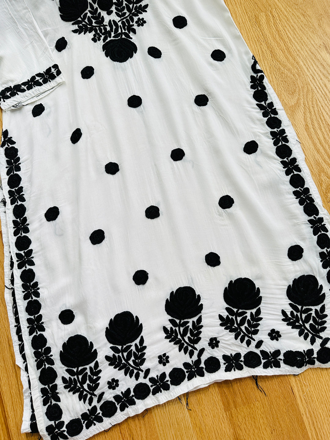 3-D CHIKANKARI BLACK ON WHITE SHIRT