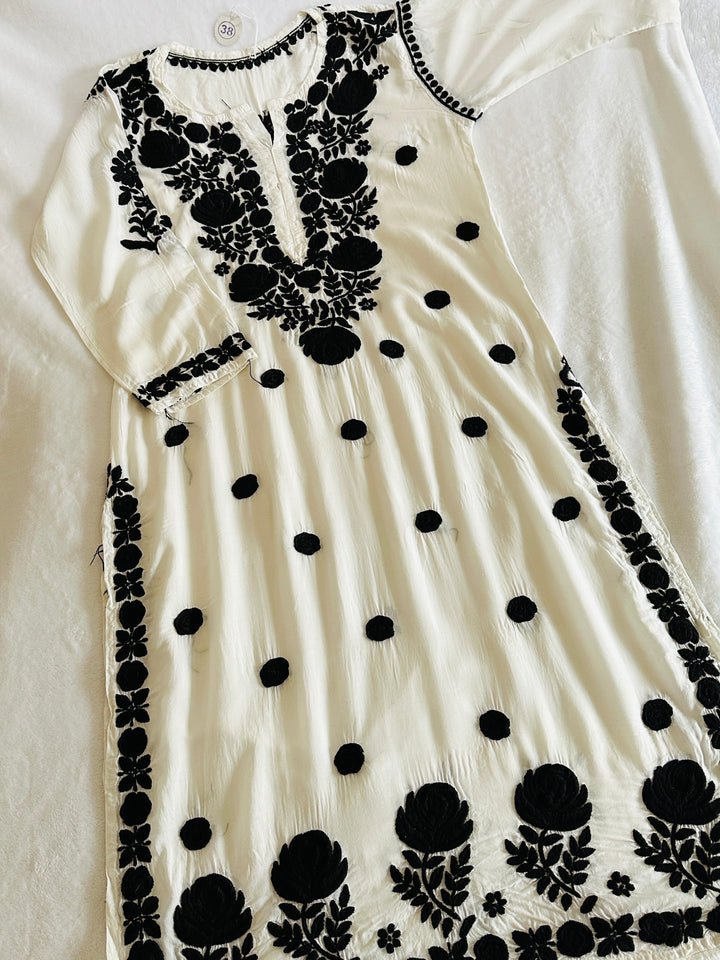 3-D CHIKANKARI BLACK ON WHITE SHIRT