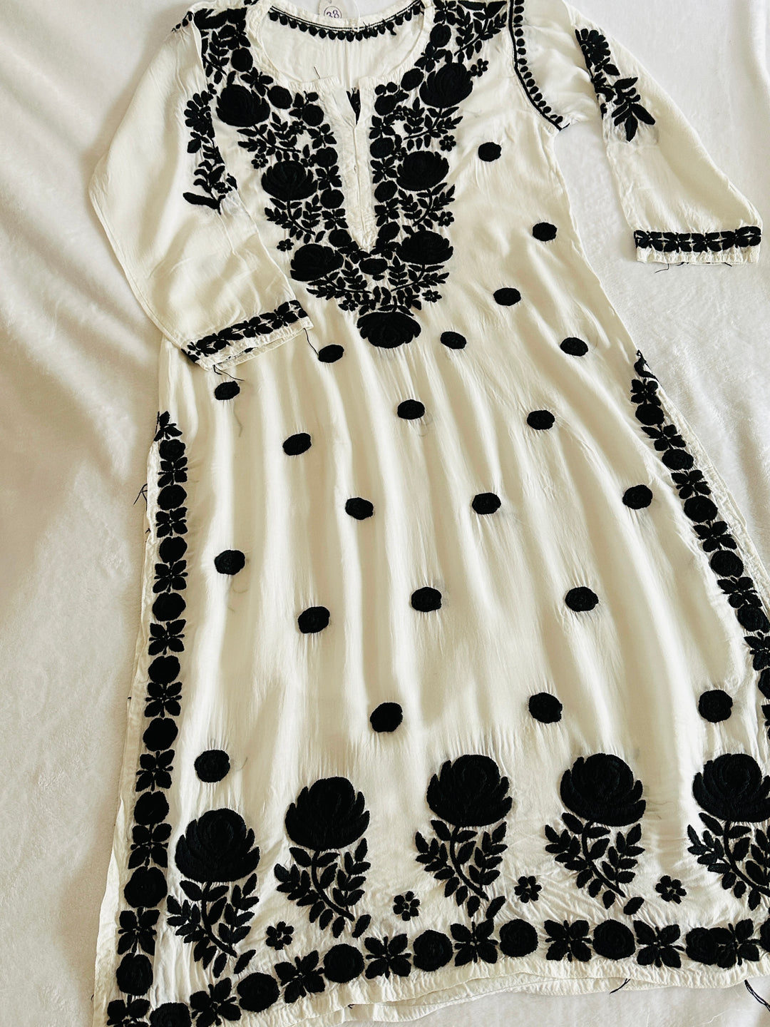 3-D CHIKANKARI BLACK ON WHITE SHIRT