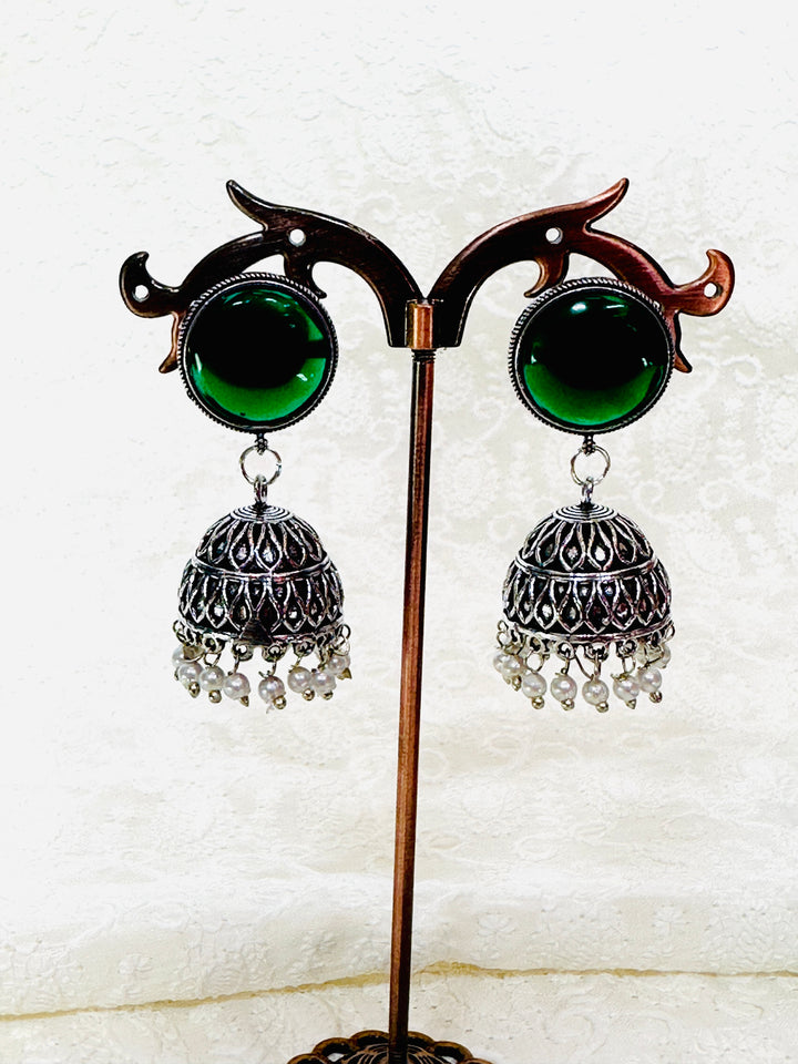 OXIDIZED JUMKA EARRING GREEN EROX804348