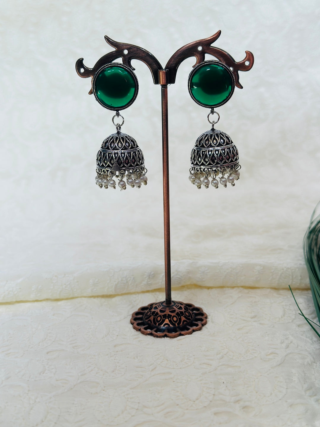 OXIDIZED JUMKA EARRING GREEN EROX804348