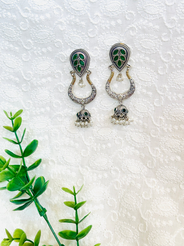 OXIDIZED DUAL TONE EARRING GREEN EROX802766