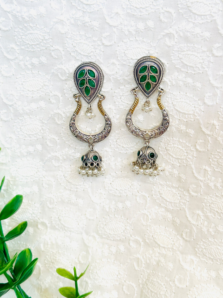 OXIDIZED DUAL TONE EARRING GREEN EROX802766