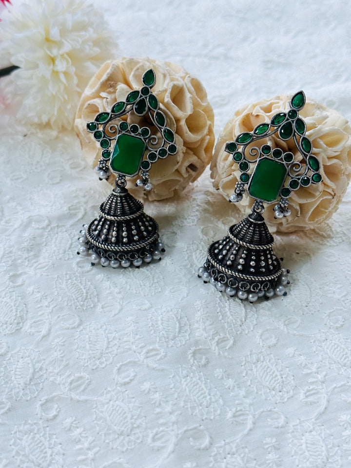 OXIDIZED JUMKA EARRING GREEN EROX802051