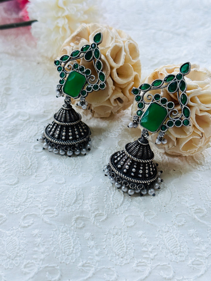 OXIDIZED JUMKA EARRING GREEN EROX802051