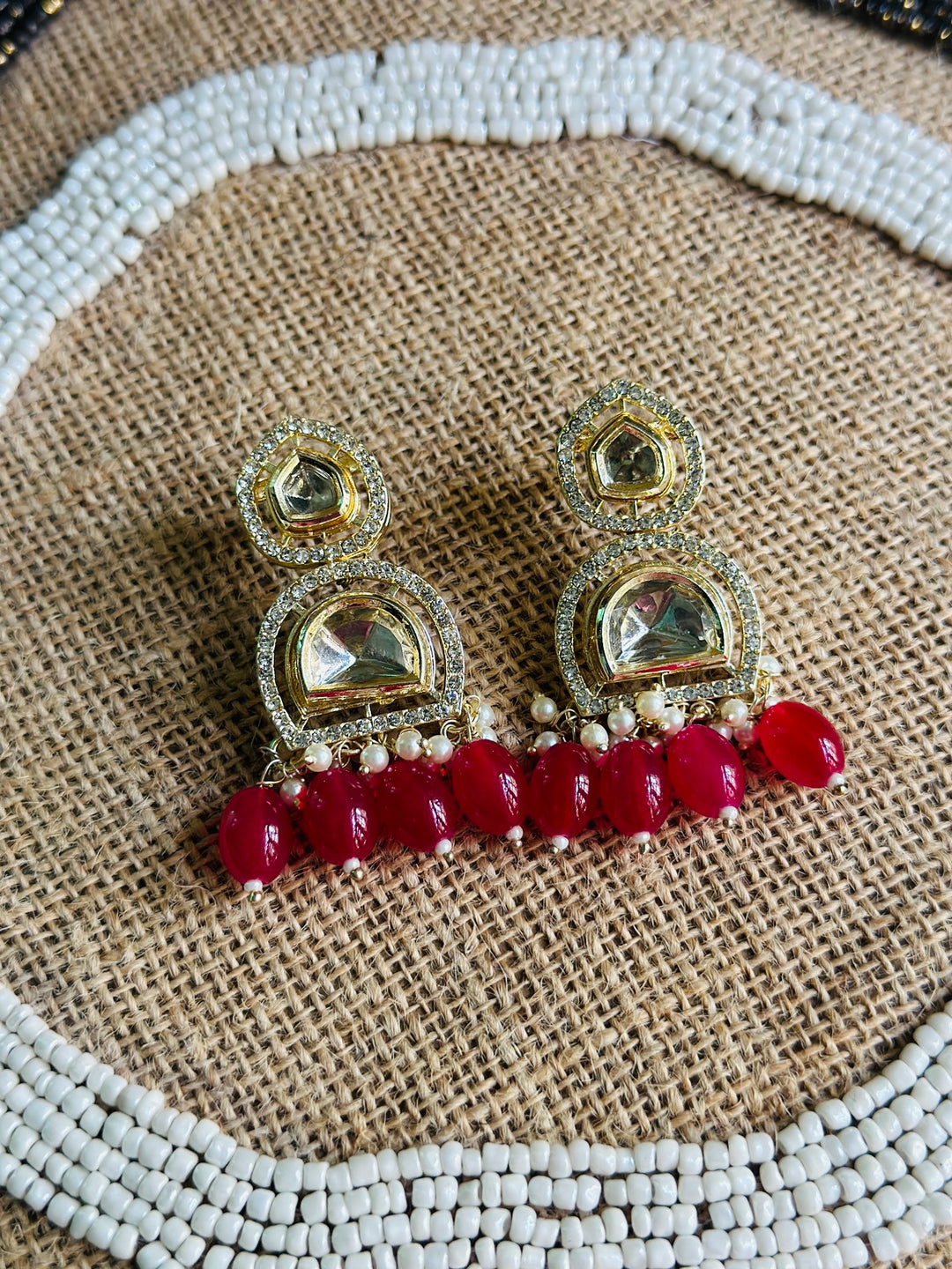 KUNDAN EARRING RED ER92359