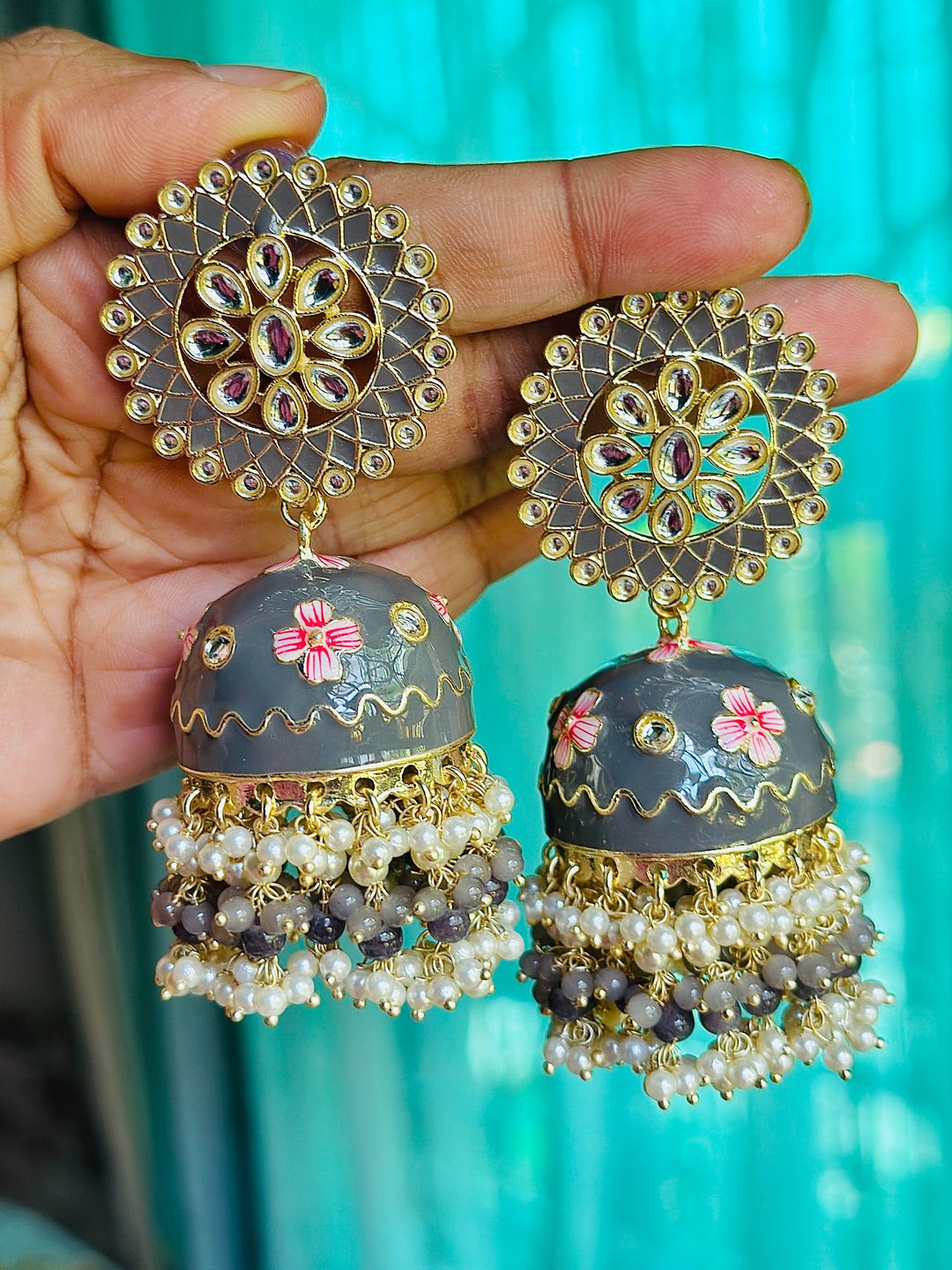 MEENAKARI JHUMKA GREY ERJU108747