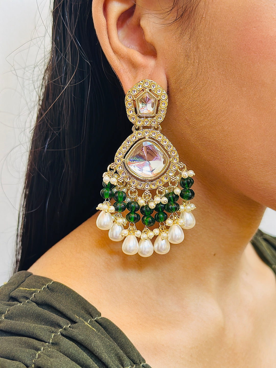 KUNDAN EARRING GREEN ER110038