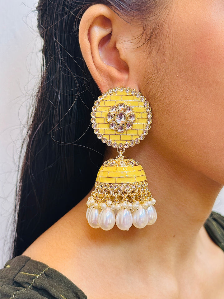 MEENAKARI JHUMKA PALE YELLOW ERJU108684