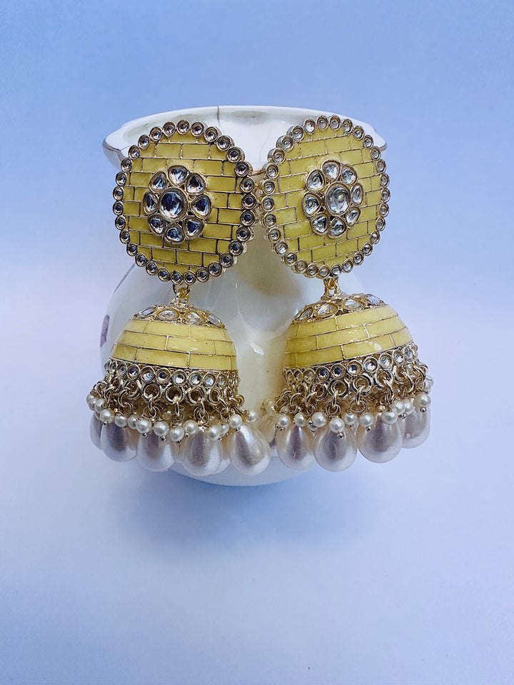 MEENAKARI JHUMKA PALE YELLOW ERJU108684