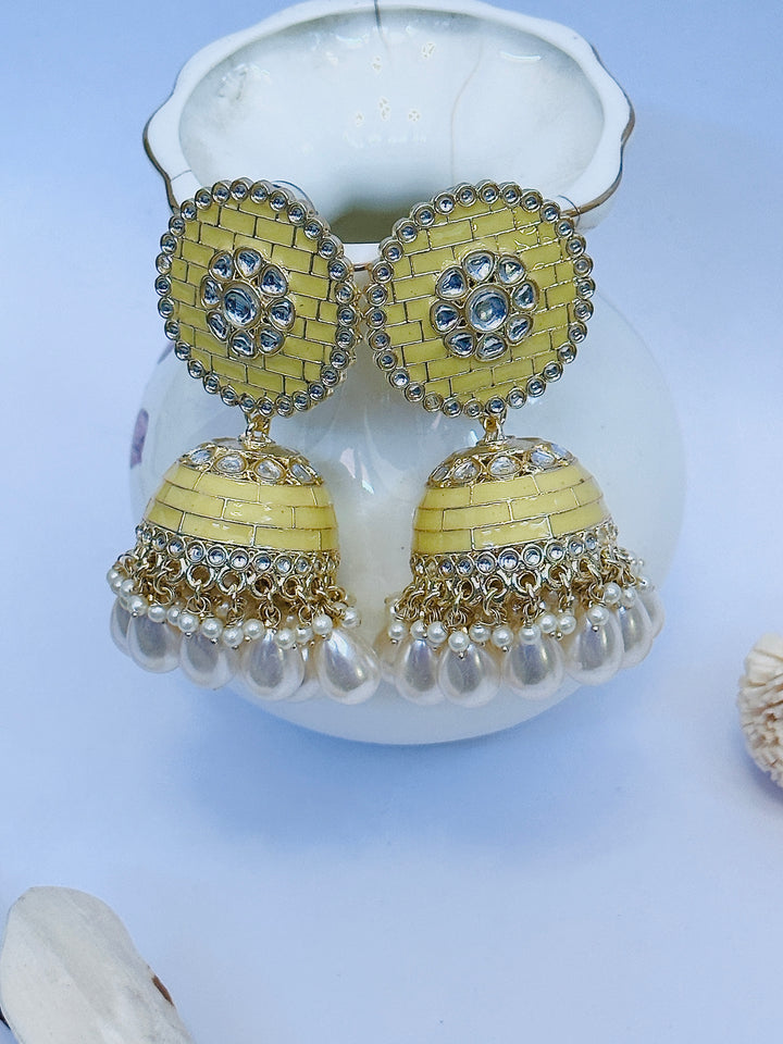 MEENAKARI JHUMKA PALE YELLOW ERJU108684