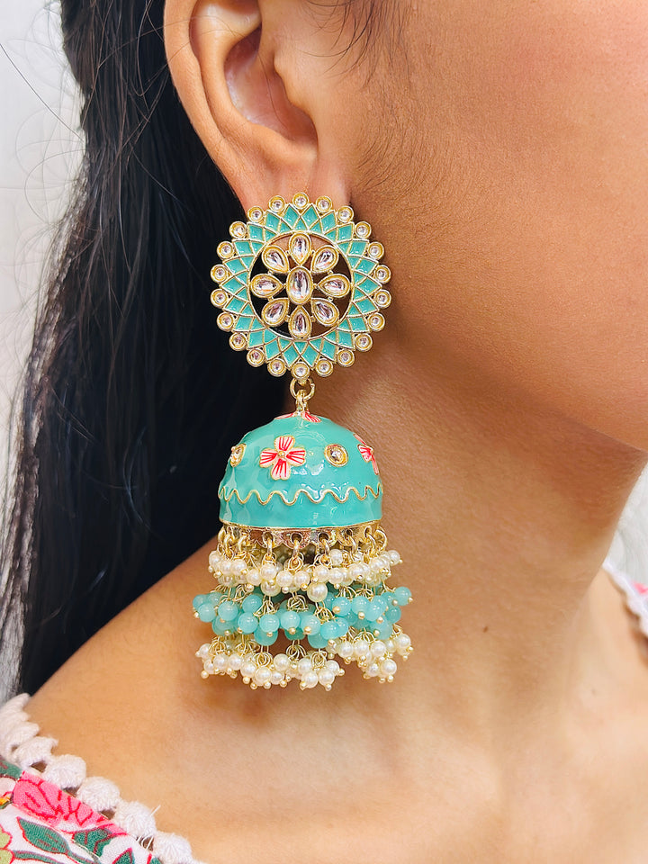 MEENAKARI JHUMKA TURQUOISE ERJU108747