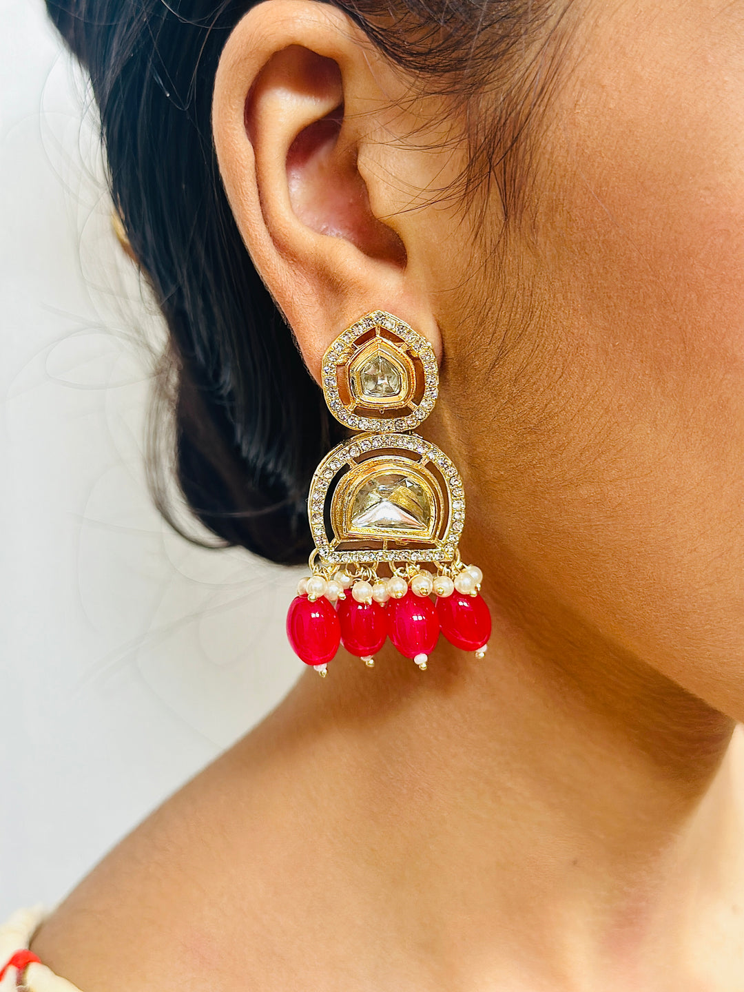 KUNDAN EARRING RED ER92359