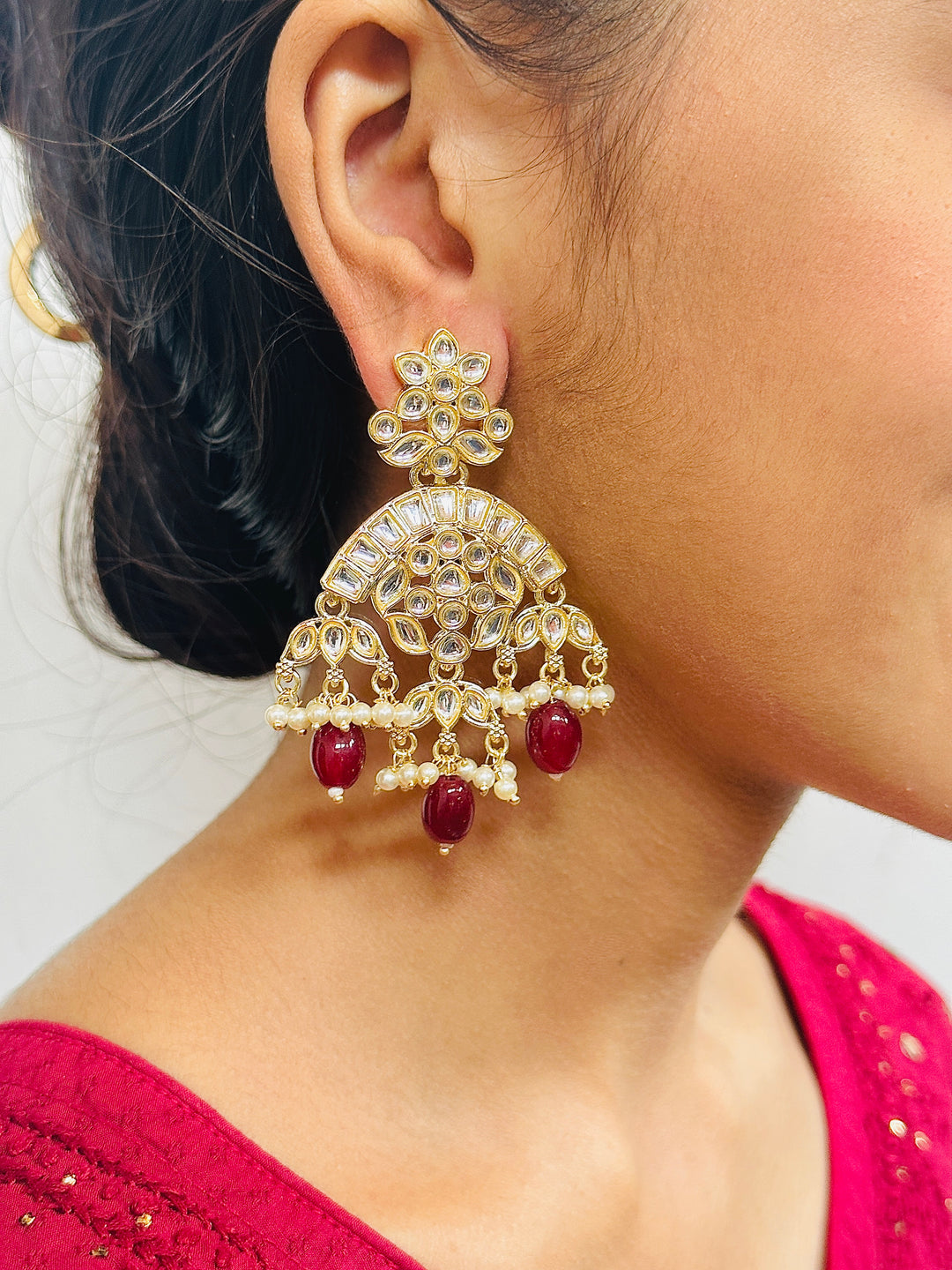 KUNDAN EARRING RED ER110158