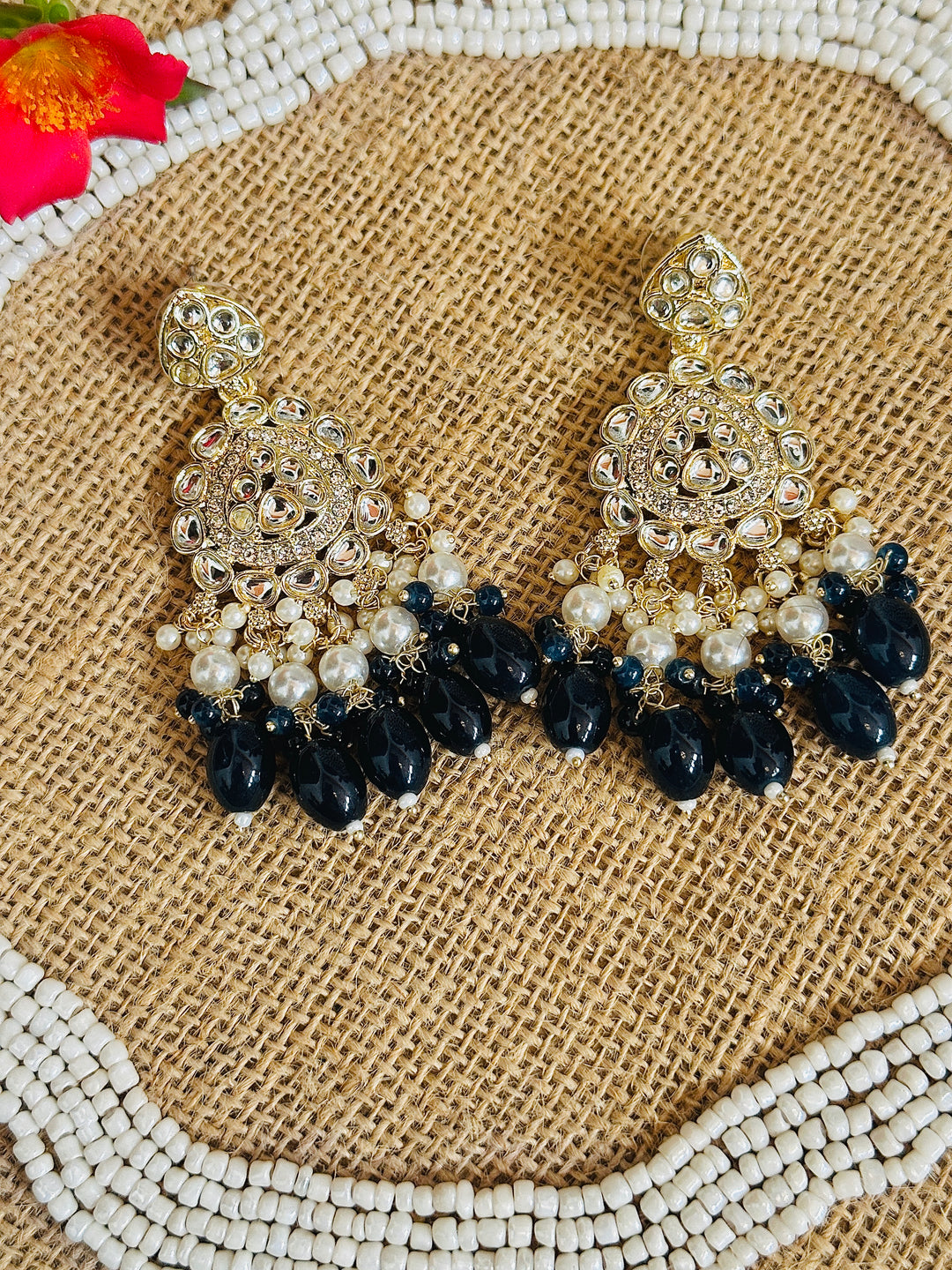 KUNDAN EARRING BLACK ER110151