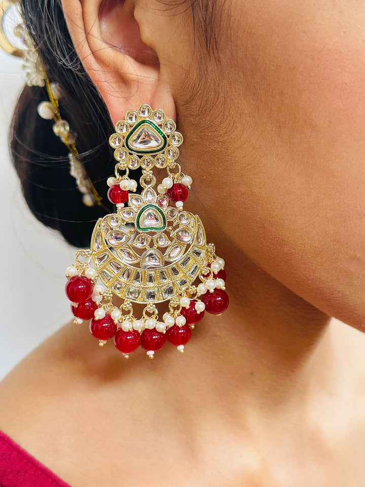 KUNDAN CHANDBALI EARRING RED ER109673