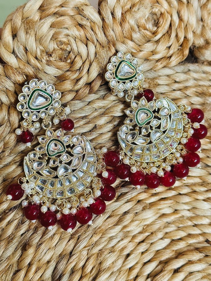 KUNDAN CHANDBALI EARRING RED ER109673