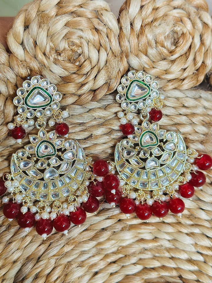 KUNDAN CHANDBALI EARRING RED ER109673