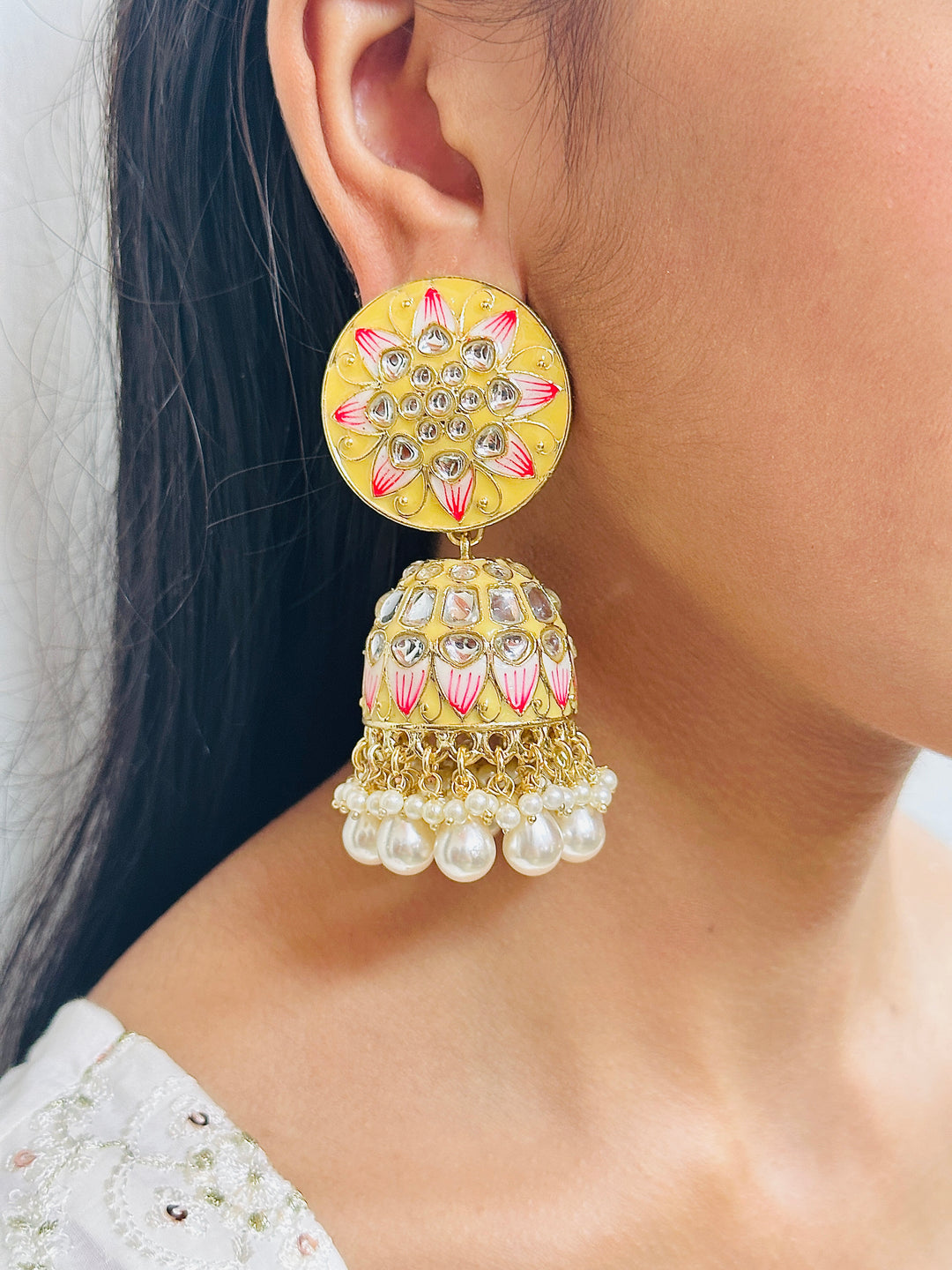 MEENAKARI JHUMKA YELLOW ERJU108693