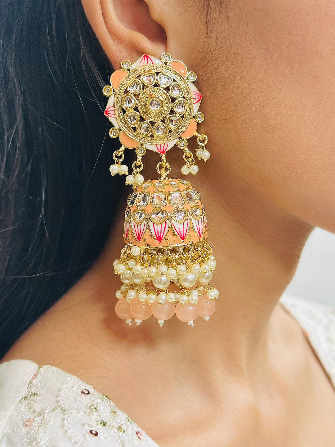 MEENAKARI JHUMKA PEACH ERJU108672