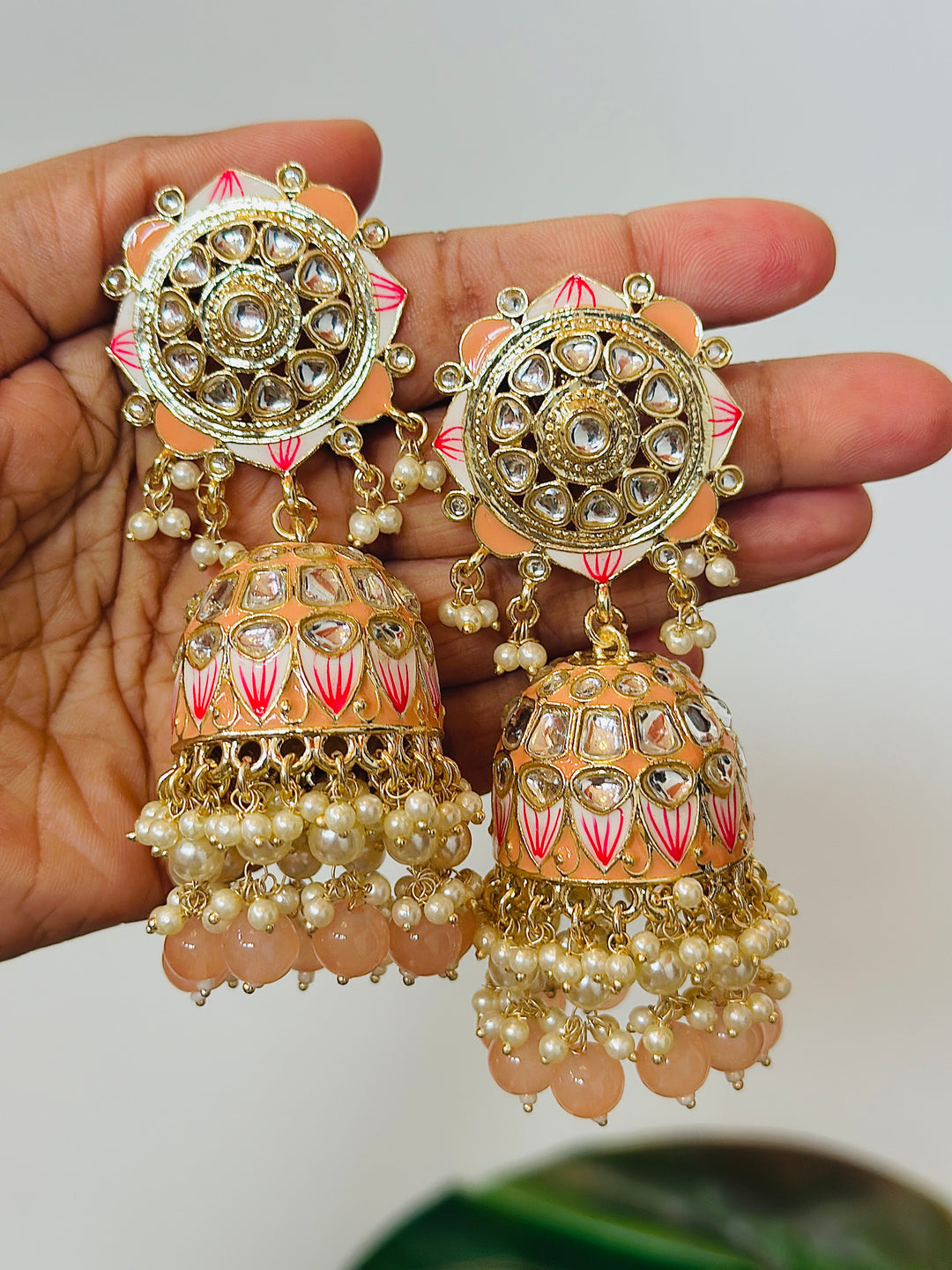 MEENAKARI JHUMKA PEACH ERJU108672