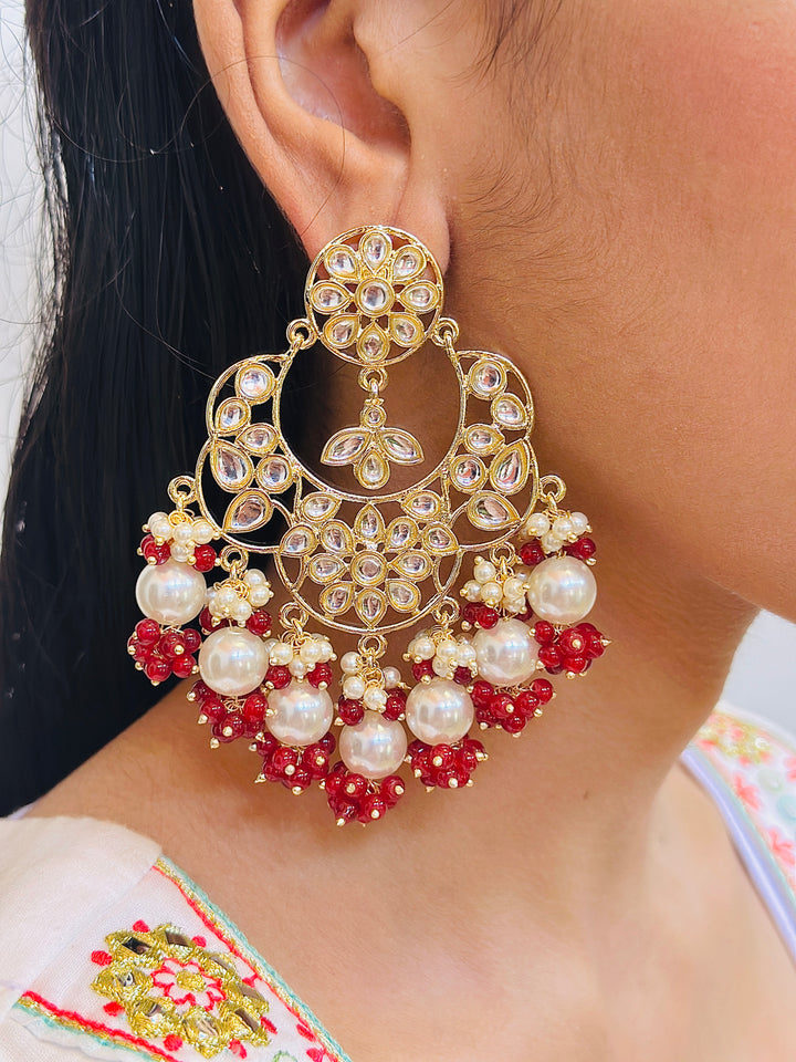 KUNDAN CHANDBALI EARRING RED ER109925