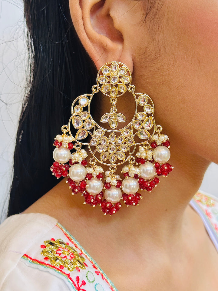 KUNDAN CHANDBALI EARRING RED ER109925