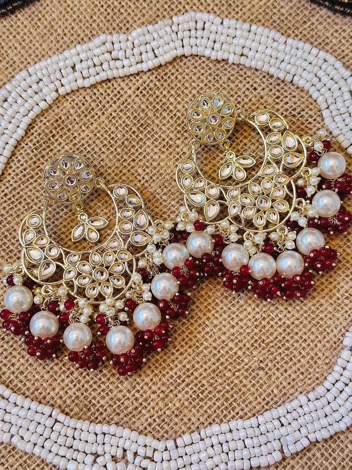 KUNDAN CHANDBALI EARRING RED ER109925