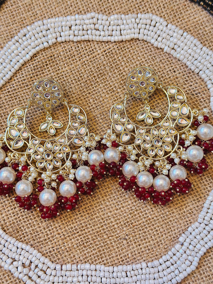 KUNDAN CHANDBALI EARRING RED ER109925